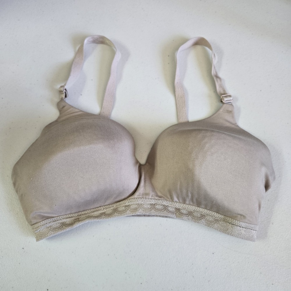 Warners‎ Women Bra 36D Beige T Shirt Wireless Lace Adjustable Straps